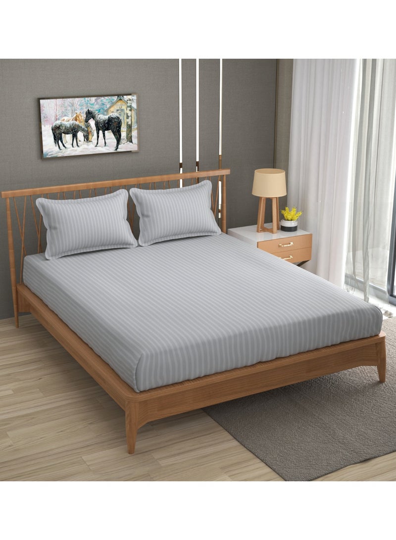 AURIO Premium Queen Size Fitted Bedsheet with 2 Pillowcases – Modern Design – Deep Pocket (180x200+35 cm) Soft, Breathable Microfiber Bedding Set for Home Comfort - Image 1